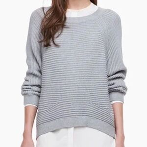 Vince Rib Knit Raglan Grey Cotton Sweater Long Sleeve Slouchy Ribbed Pullover m